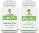 VitaMonk Alpha GPC og Uridine Stack - Happy Stack - Uridin Monophosphat uden kunstige fyldstoffer - Biotilgængelige koline kosttilskud Promote Cognition, Focus, Mental Clarity