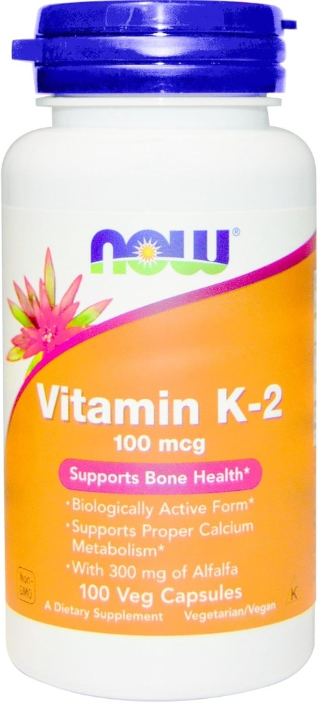 Now Foods Vitamin K- 2,100mcg, 100 caps (pakke med 2)