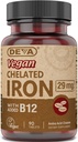 DEVA Vegan Chelated Iron with added Vitamin B- 12, Kosttilskud, 29 mg, 90 Tæl