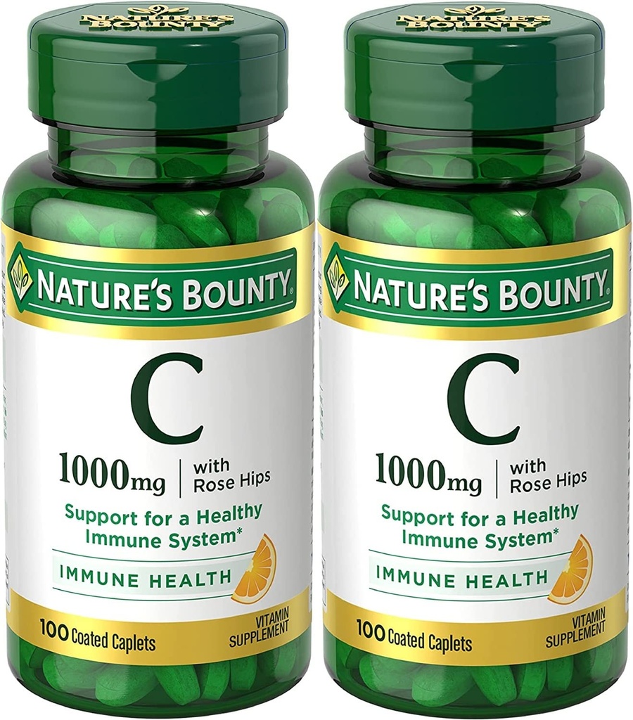 Nature 's Bounty C-vitamin + Rose Hips, immunforsvar, 1000 mg, overtrukne kapsler, 100 Ct - pakke med 2