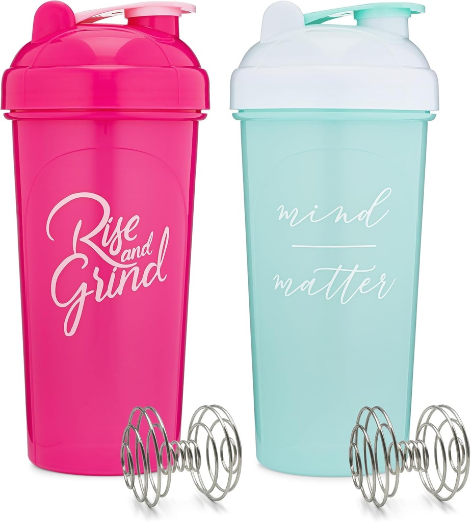 [2 Pack] 28- Ounce Shaker Flaske med bevægelige Quotes (Pink & Mint / White) # 124; Shaker Cup sæt med mixer Agitators # 124; Blender Shaker Flaske til Protein Mixes Pack er BPA Free and Opvaskemaskine Safe