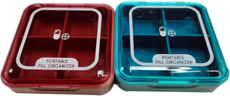 Pill Organizer, CSGTSWGS Travel Pill Box Portable Travel Pill Case Premium 4 Compartments Daily Small Pill Box Pill Container til purse for Vitamin, Torsk Lever Oil Medicin (Pink & Blue 2PCS)