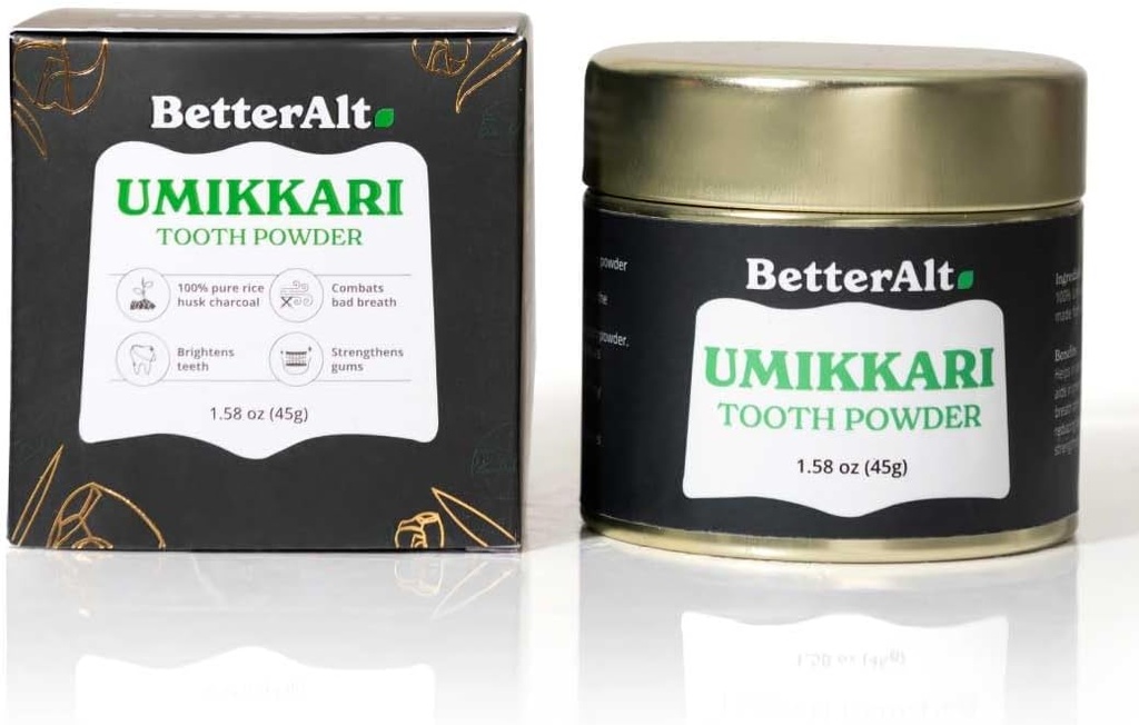 Bedre Alt Umikkari Charcoal Powder 45 g Made with Rice Husk 124; med Enamel Safe Formel 124; Styrker Tænder & Forebygger Bad Breasthout