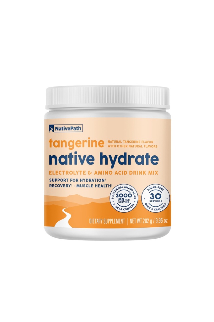 NativePath Hydrate, Zero Sugar, Electrolytes Powder med BCAAs, Tangerine Hydration, Keto & Paleo Friendly, 30 Servere