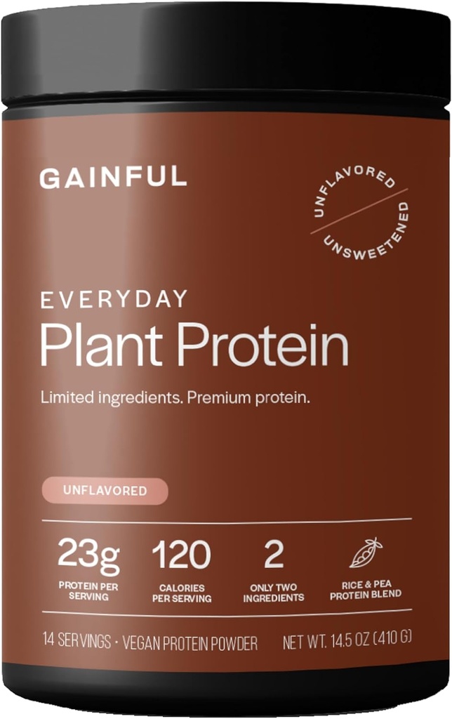Gainful Everyday Plant Protein Powder, 23g Plant Protein per Serving, Unflavored, Understøtter Styrke, Recovery, og Balanced Nutrition, Vegan, Gut Friendly, Ingen kunstige ingredienser, 14 Servere