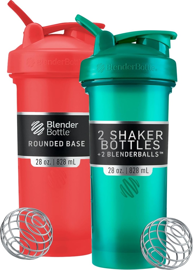 BlenderFlaske Classic V2 Shaker Flaske Perfekt til Protein Shakes og Pre Workout, 28-Ounce (2 Pack), Rød, Grøn