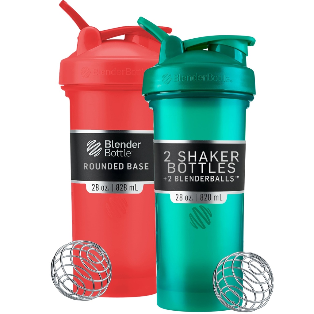 BlenderFlaske Classic V2 Shaker Flaske Perfekt til Protein Shakes og Pre Workout, 28-Ounce (2 Pack), Rød, Grøn