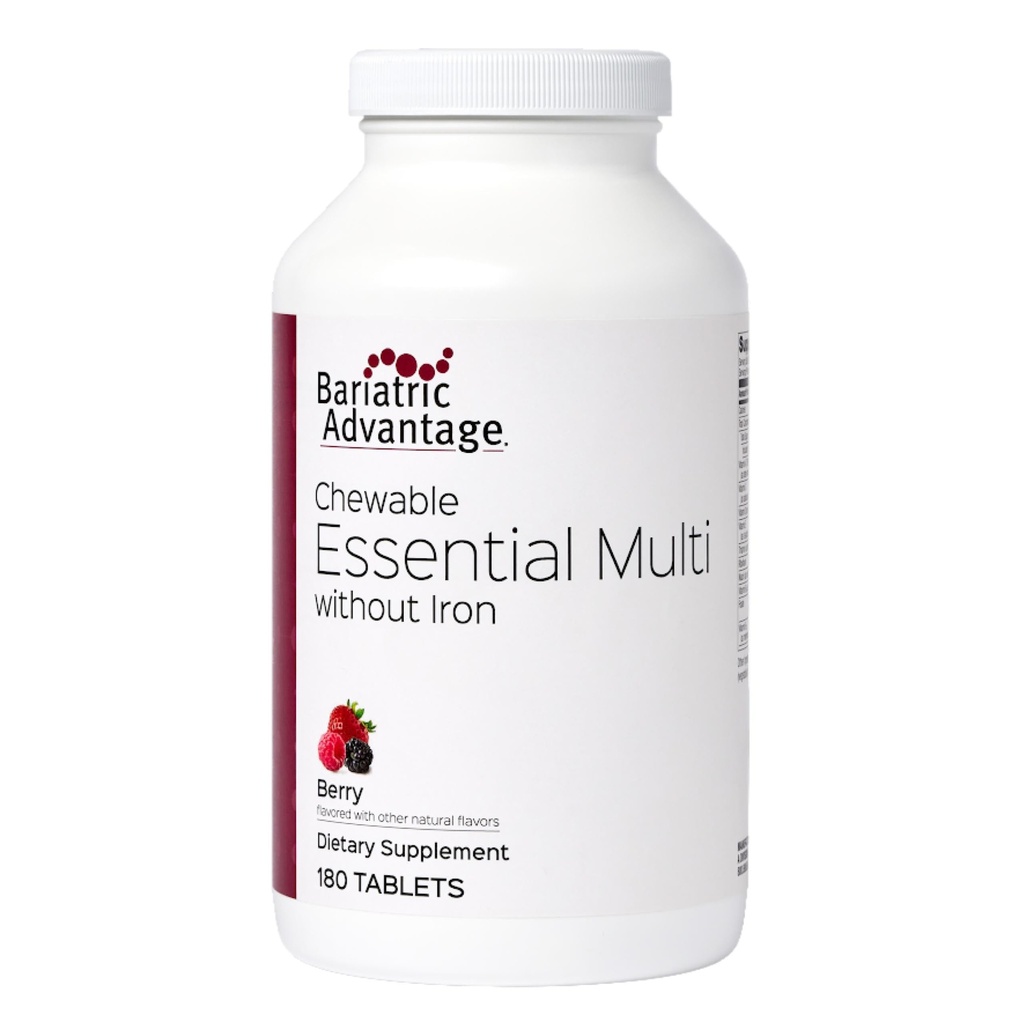 Bariatric Advantage Essential Multivitamin uden jern - 200 DV af vigtige næringsstoffer - Trace Mineral Support - Multivitaminer til Bariatric Patienter - Berry - 180 tabletter