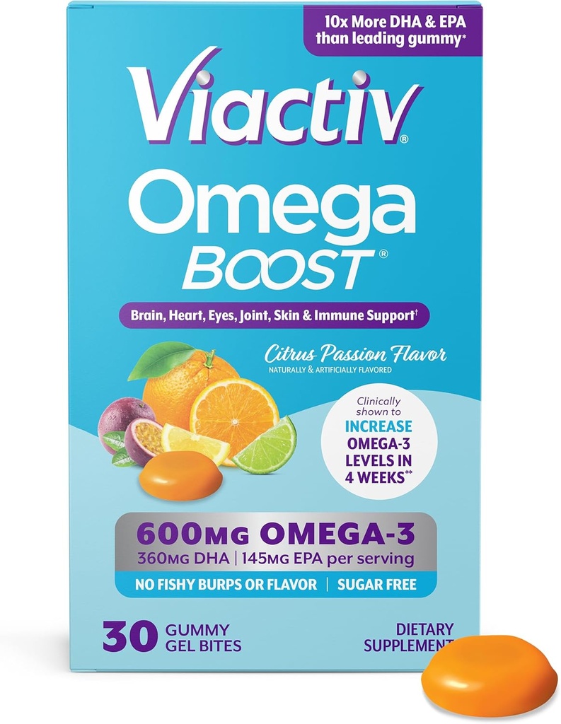 Viactiv Omega 3 Fish Oil Gummies. EPA DHA tillæg for hjerte sundhed og hjerne sundhed, 30 Sukker gratis gummy vitaminer, 1pc Servering