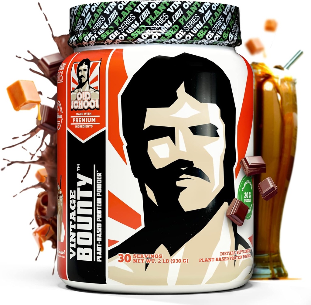 Vintage Bounty - Plant baseret Vegan Protein Powder, Post- workout & Recovery - Pea, Brown Rice, Pumpkin Seed & Sunflower Seed Protein - Glat lækker chokolade karamel flavor, 2 lbs.