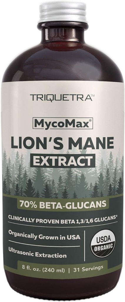 MycoMax Lions Mane Extract - 70% Beta Glucans, Max Potency Organic Lions Mane Supplement, US Grown + Ultrasonisk Ekstraktion - 500 mg per servering - Mental Klarhed, Fokus og hukommelse - 8 oz.