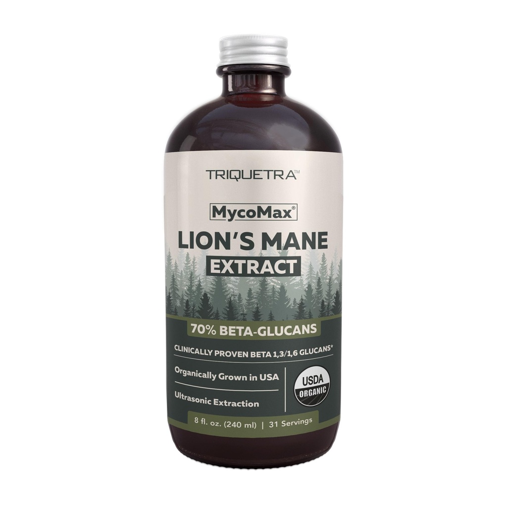MycoMax Lions Mane Extract - 70% Beta Glucans, Max Potency Organic Lions Mane Supplement, US Grown + Ultrasonisk Ekstraktion - 500 mg per servering - Mental Klarhed, Fokus og hukommelse - 8 oz.