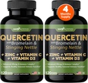 Gade Nutrition Quercetin med vitamin C og zink - Nettle Quercetin - Quercetin 500mg - Quercetin med bromelain - Zink Quercetin + Vitamin D3- 240 Veggie Caps - Non- GMO - 4 Måned Supply