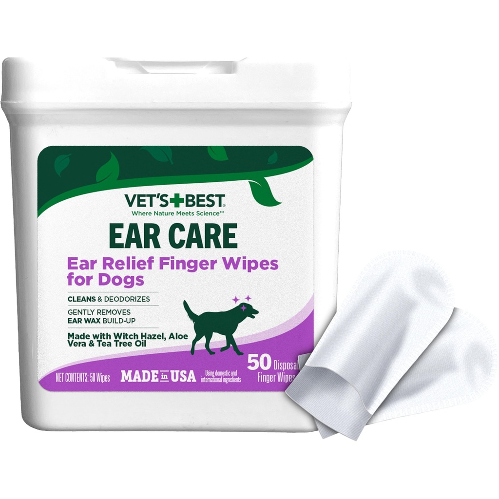 Vet 's Best Ear Relief Finger Wipes, Ear Cleansing Finger Wipes til hunde, Soots & Deodorizes, 50 Diskret Dog Wipes