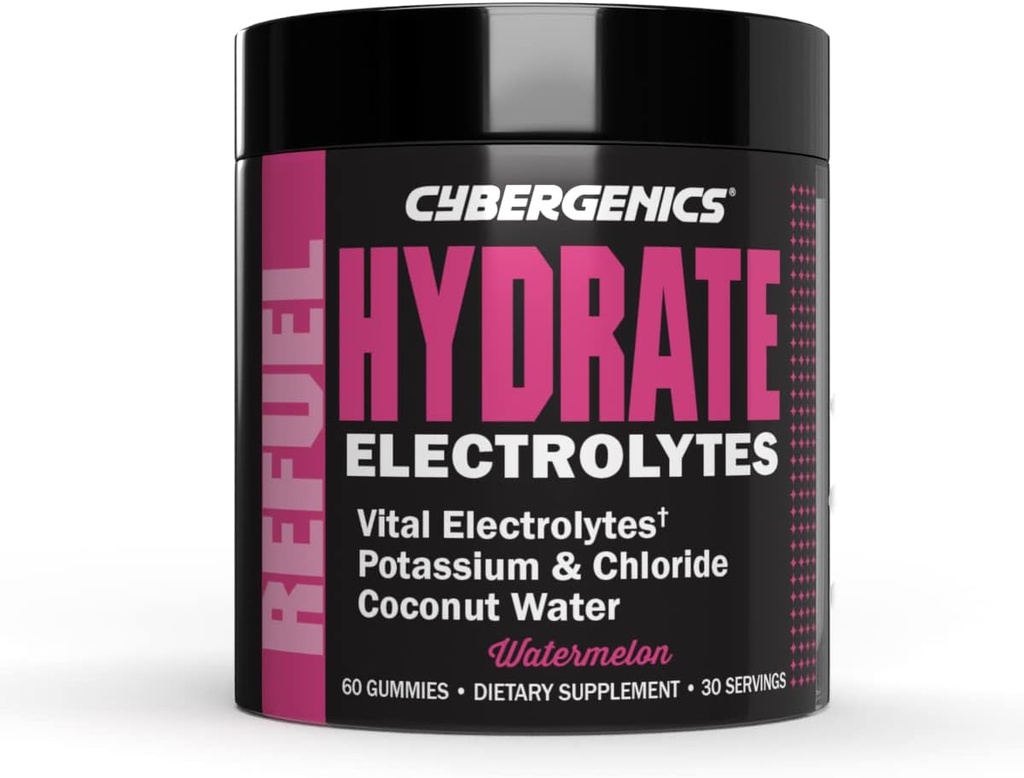 Hydrate Gummies, Vital Electrolytes, Understøtter Inddrivelse, Understøtter Hydration, med kokos Vand, Kalium & Chloride, Cellular Hydration, Watermelon Flavor, 60 Gummies, 30 Servere