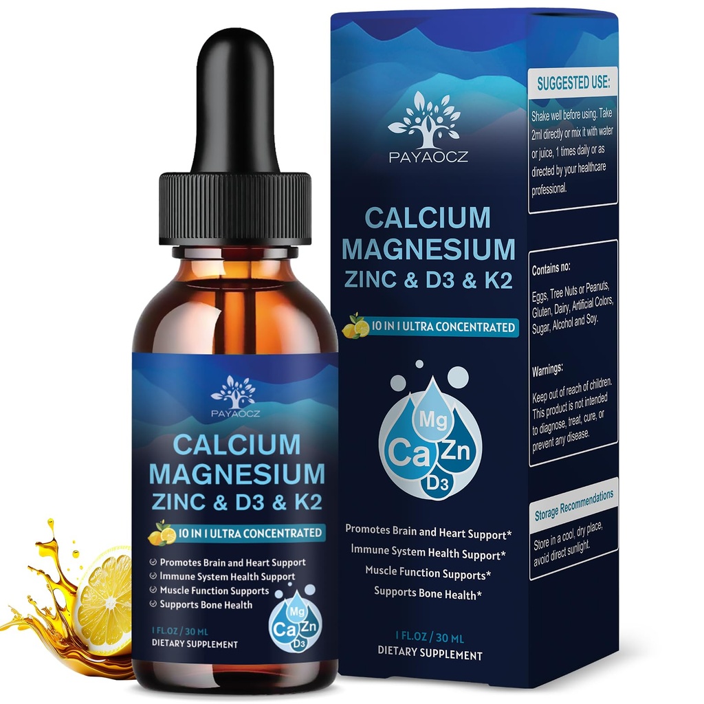 (2 Pack) 10 i 1 Magnesium Calcium Zink tillæg med vitamin C D3 K2, Glycinate Mag Vegan Liquid Drops Plus L- Theanine Boron Sea Moss Extract, immunforsvar, ben, søvn & ben kramper, 1 Fl Oz