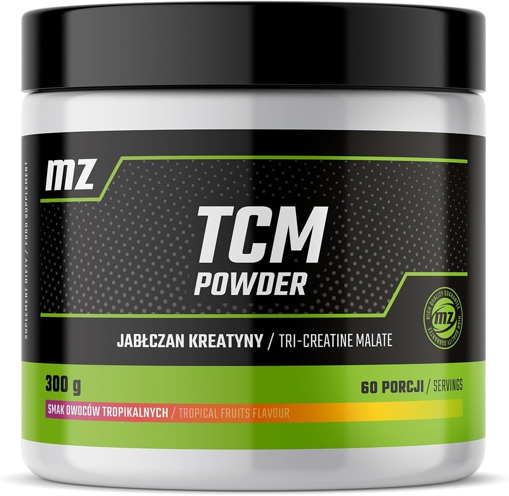 TCM Powder 300g - Creatin Malate 5000 mg per servering - 60 Servering per pakke - Tropiske frugter Smag - Kost supplement til forbedret fysisk ydeevne - af MZ