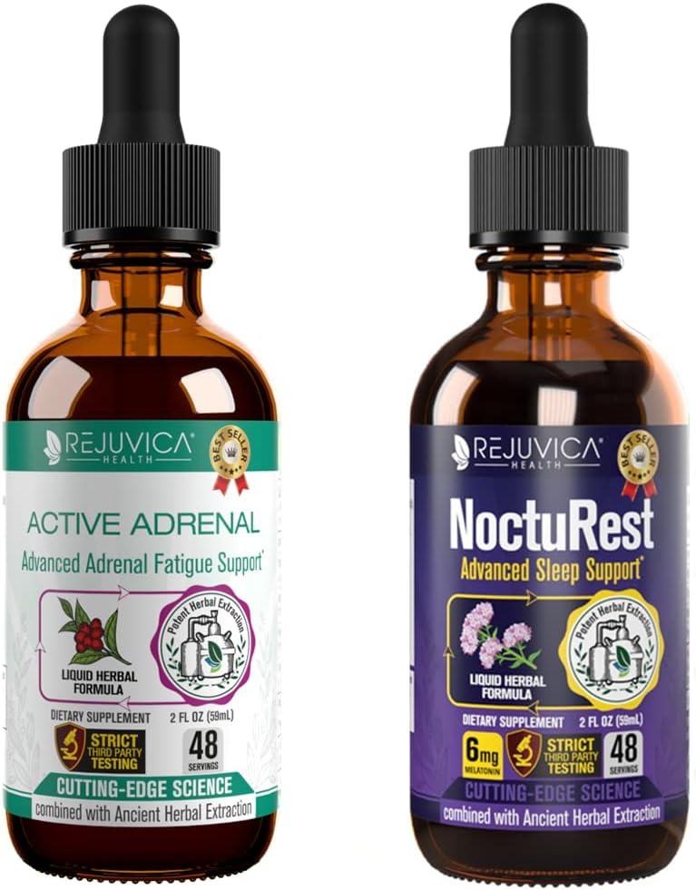 Aktiv Adrenal + NoctuRest - understøtter adrenal sundhed + Sleep- flydende levering til bedre absorption - Rhodiola, Humle, Hellige Basilikum, Melatonin, Ashwagandha & mere!