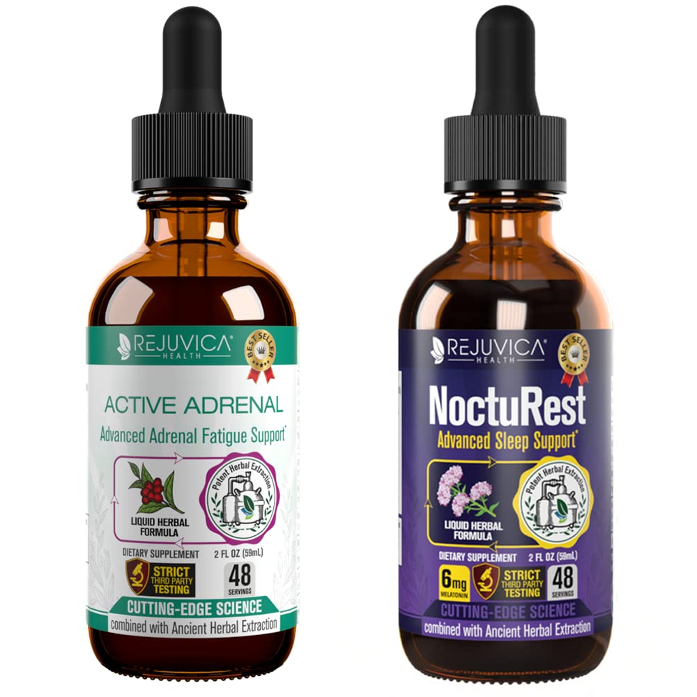 Aktiv Adrenal + NoctuRest - understøtter adrenal sundhed + Sleep- flydende levering til bedre absorption - Rhodiola, Humle, Hellige Basilikum, Melatonin, Ashwagandha & mere!