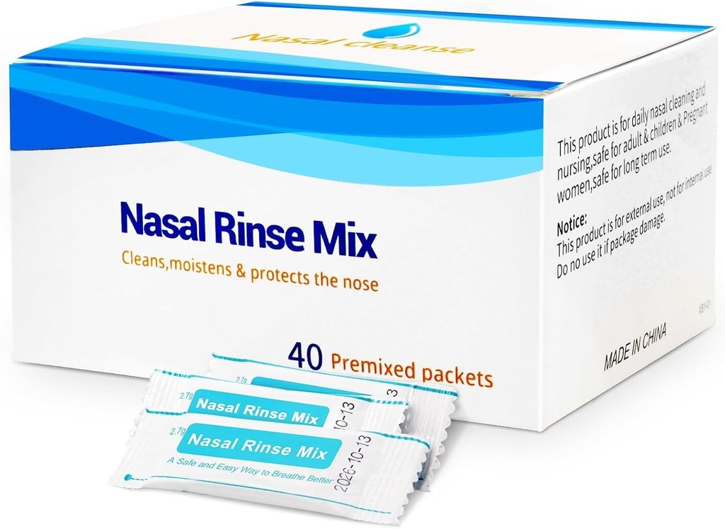 40 Præ- blandede saltvandspakninger Sinus Rinse for Neti Pots og Nasal Vandingssystemer, saltpakninger Effektiv Sinus Rinse for Allergier & Congestion