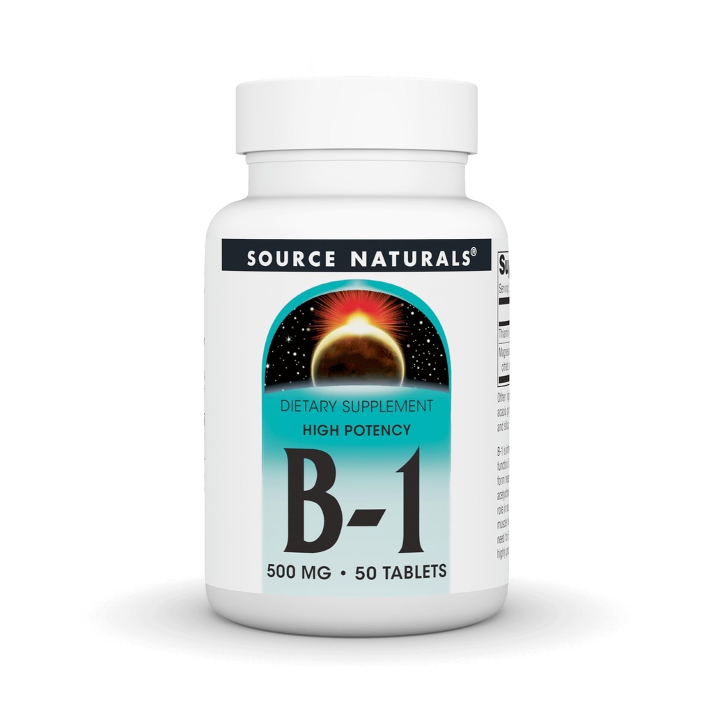 Source Naturals Vitamin B-1 Thiamin 500mg - High Potency, 500mg - 50 tabletter