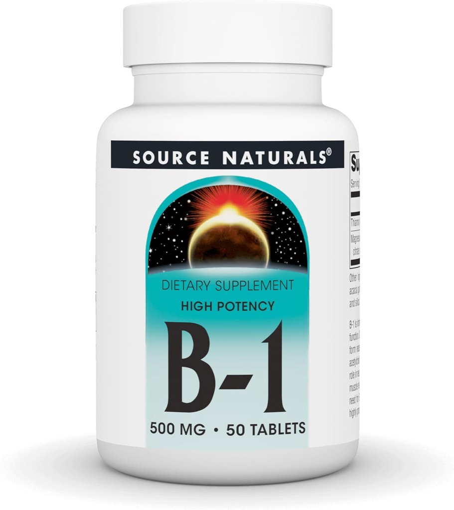 Source Naturals Vitamin B-1 Thiamin 500mg - High Potency, 500mg - 50 tabletter