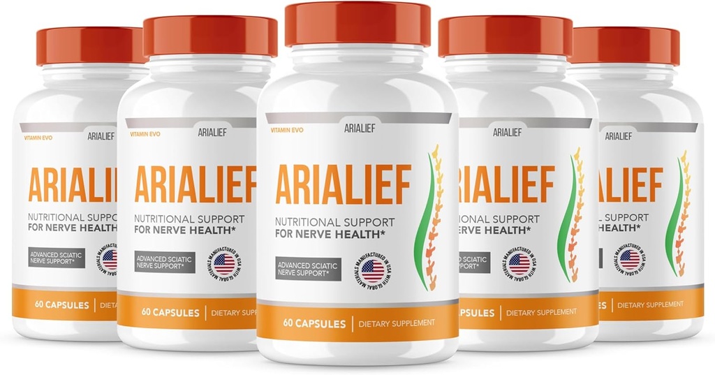 (5 PAKNING) Arialief Sciatica Nerve Support, Arialeaf Advanced Nerve Health, Arialeaf Prime Palm Sciatica, Aria Leaf Primepalm Aria Lief, Nerve Relief Supplement Sciatic Lindring (300 kapsler)