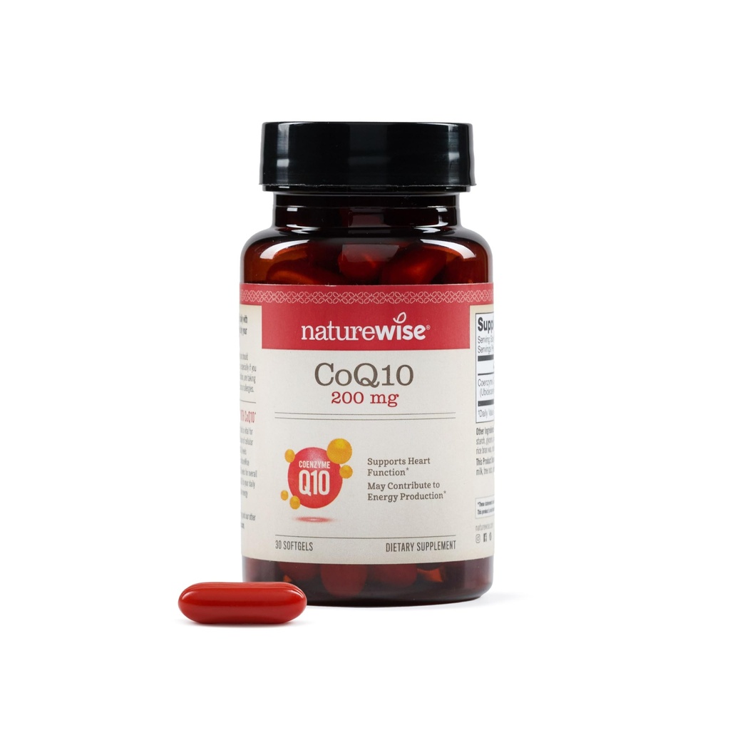 NatureWise CoQ10 200mg Softgels, High Potency Ubiquinone - Coenzym Q10 Supplement - Antioxidant for Heart Health + Energy - Vegan, Non- GMO, Gluten- Free - 30 Greve [1 - Måned Supply]