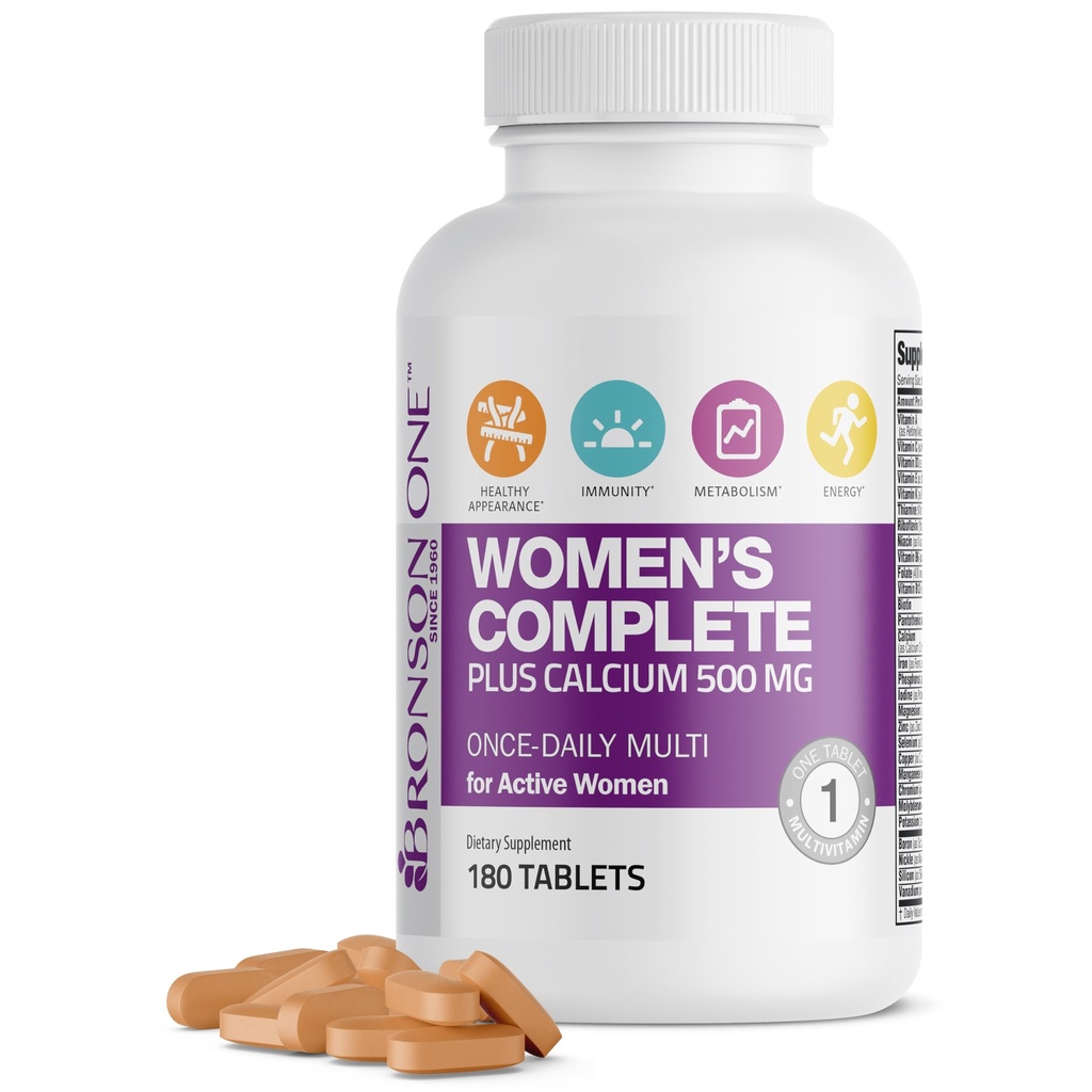 Bronson ONE Daily Women 's Complete Multivitamin Multimineral Once- Daily Multi for Active Women, 180 tabletter
