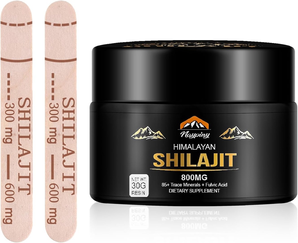 Shilajit Pure Himalayan Organic Resin - 800mg Maksimum Potency Natural Organic Shilajit Resin med 85 + Trace Minerals & Fulvic Acid for Energy, Immunstøtte, Mænd og kvinder, 30 Bedste