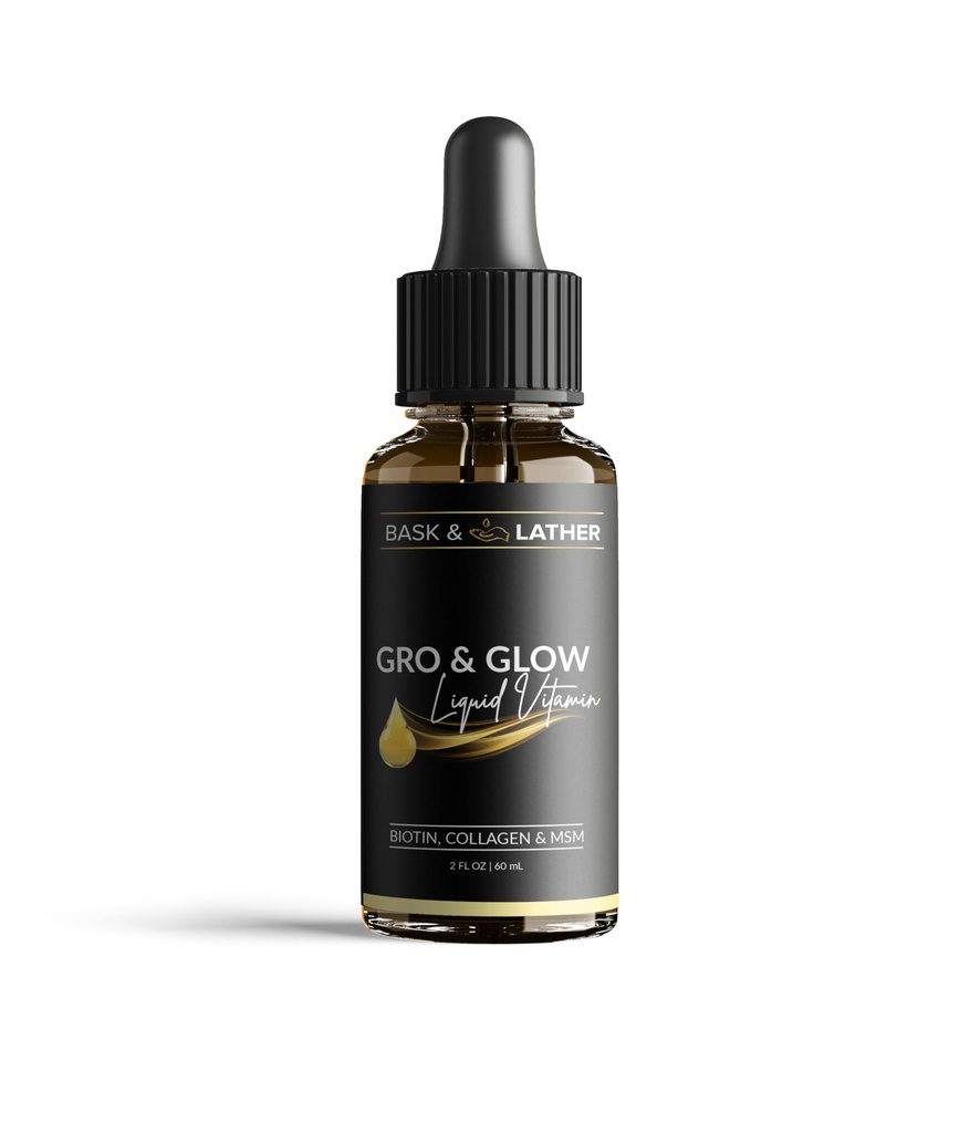 BASK & LATHERGRO & Glow flydende Vitamin, flydende kollagen til kvinder, naturlige ingredienser med collagen, biotin, Msm, skønhed supplement, Hjælper støtte sundt hår, hud & negle, Cherry Flavor, 2 FL Oz