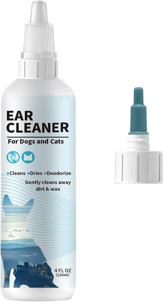 Dog & Cat Ear Cleaner – Gentle Otic Solution for Dogs & Cats – Pet Ear Wash for Wax, Debris & Odor – Itch Relief, Non-Irritating Formula – 4 oz