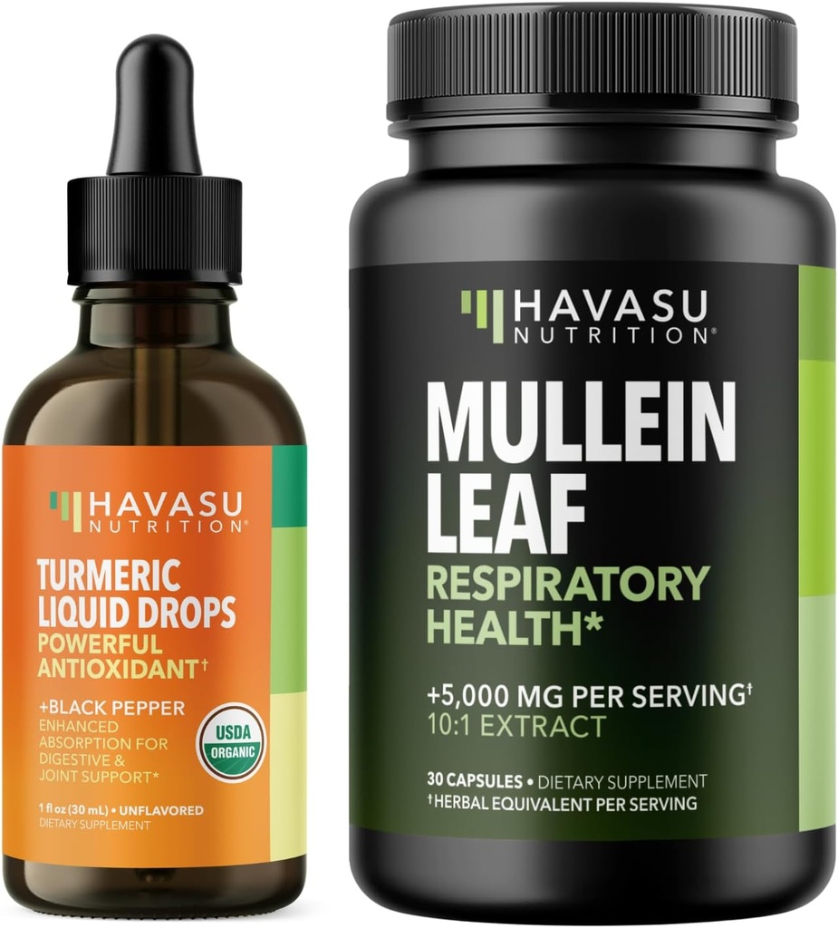 Organic Turmeric Liquid + Mullein Leaf Capsules Bundle