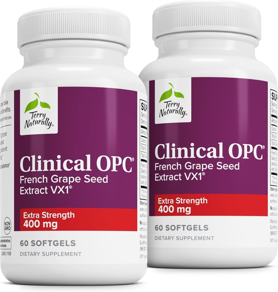 Terry naturligt klinisk OPC Extra Strength - Kardiovaskulær Health & Focus Support - supplement med Grape Seed Extract - immunsupport Supplement - 60 Softgels (pakke med 2)