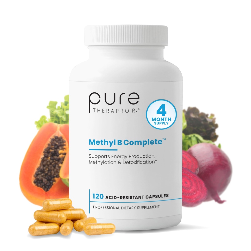 Pure Therapro Rx Methylerede B Complex Vitamin Made in USA, 4 Months Supply Department 124; Methyl B Complete Quatrecoly 5- MTHF Folate, B12 Methylcobalamin, TMG Trimethylglycin, Methylfolate Department 124; Pharm Grade
