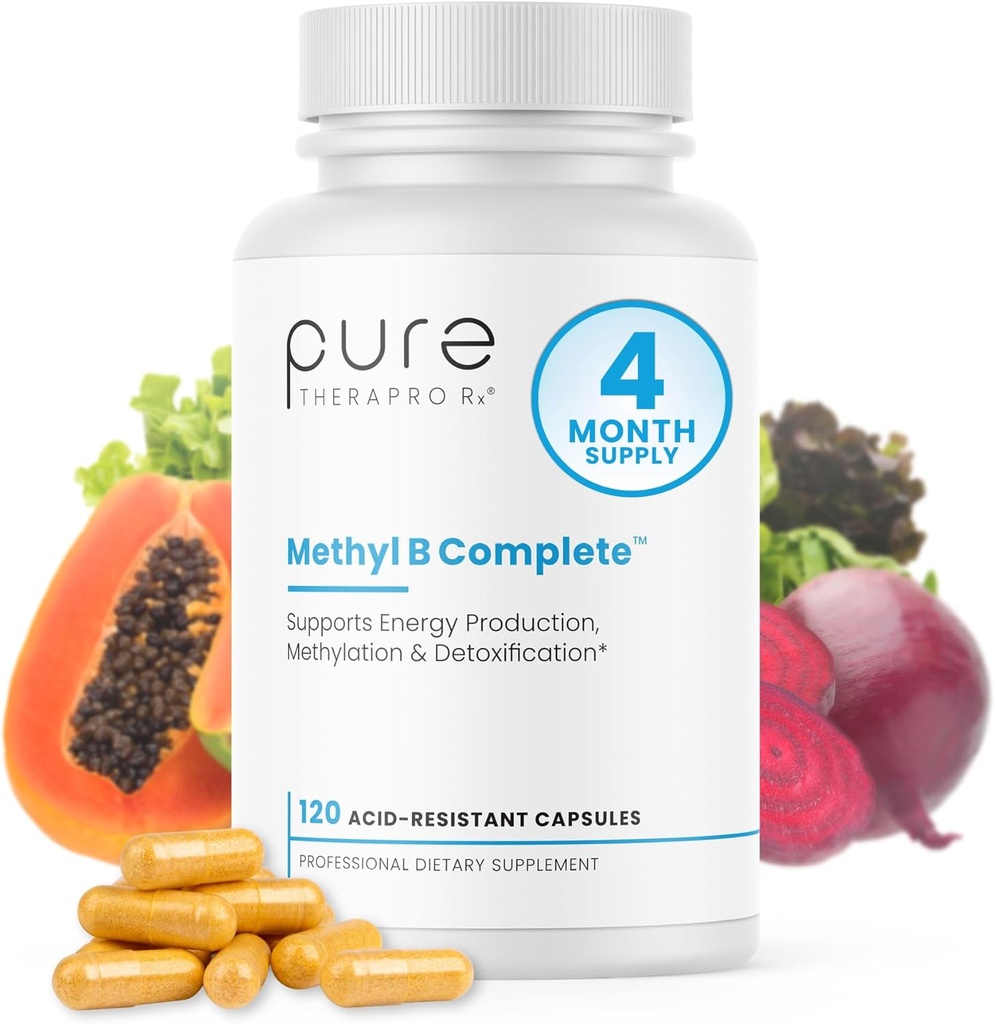 Pure Therapro Rx Methylerede B Complex Vitamin Made in USA, 4 Months Supply Department 124; Methyl B Complete Quatrecoly 5- MTHF Folate, B12 Methylcobalamin, TMG Trimethylglycin, Methylfolate Department 124; Pharm Grade