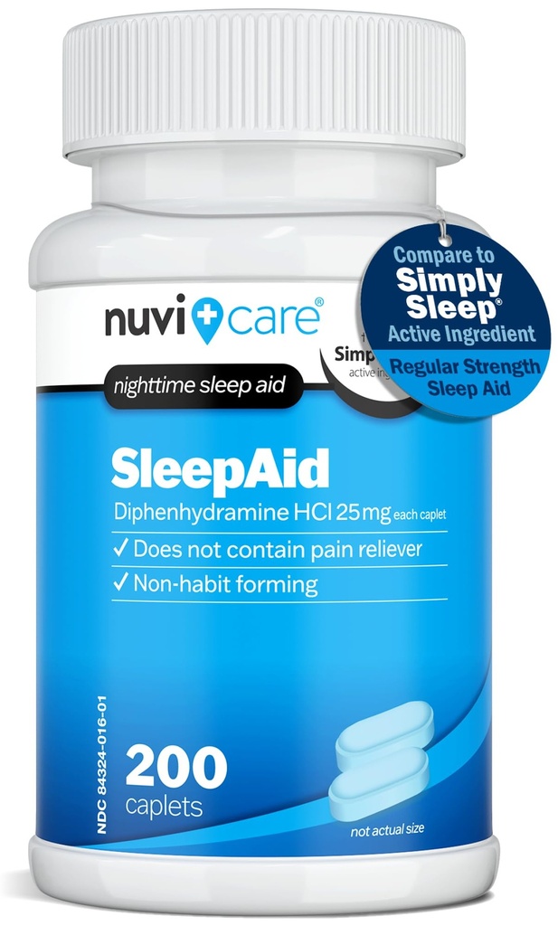 Nattetid Søvnstøtte med Diphenhydramin HCl 25 mg - Ikke Habit Dannelse Regelmæssig styrke Sovepiller for voksne - Indeholder ikke smertestillende - OTC Sleep Aids for voksne (200 kapsler)