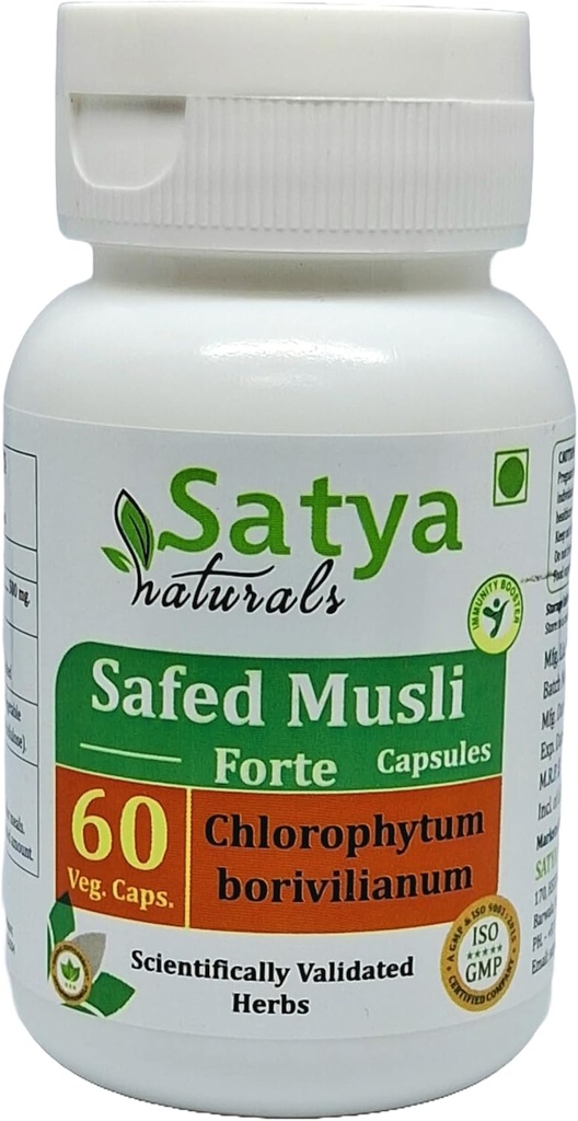 Safed Musli Forte Capsules 500 mg. 60 Veg. Capsule Medical 124; Safed Musli (Chlorophytum Arundinaceum) Uddrag Kapsler til mænd og kvinder Medical 124; Ayurvedic Herbal Supplement / Remedies (1 flaske med 60 Kapsler)