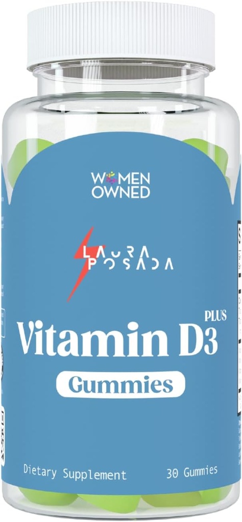 Laura Posada Vitamin D3 Plus Gummies 30 Count D3, A, K for Calcium Absorption, Menopause immunforsvar, Knogle- og hjertesygdomme, Hormonoptimering - Non- GMO Gluten Free 100% Natural Made in USA