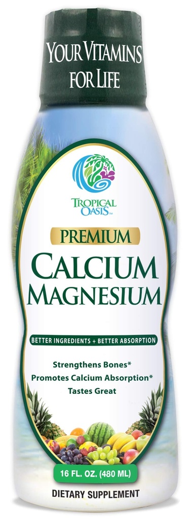 Tropical Oasis Liquid Calcium & Magnesium - Natural formula w/ support for strong bones - Liquid vitamins w/ calcium, - 16oz, 32 Serv., 16 Fl Oz (Pack of 1)