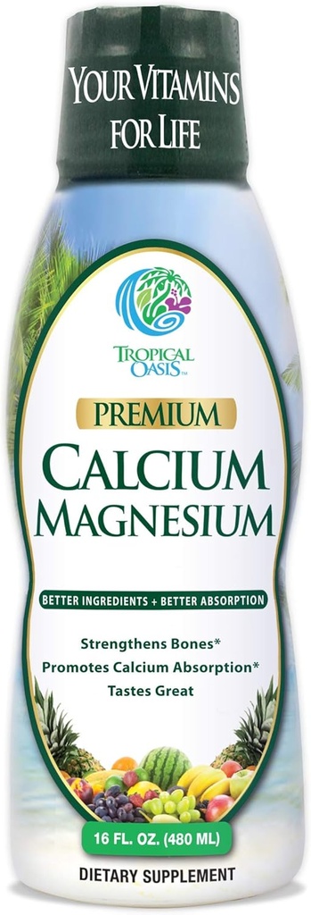 Tropical Oasis Liquid Calcium & Magnesium - Naturlig formel w / support for stærke knogler - Flydende vitaminer w / calcium, - 16oz, 32 Serv.