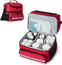 CURMIO Double Layers Medicine Storage Bag, Pill Flaske Organizer Bag med Indre Dividers, Medicin Rejsepose til vitaminer, Kosttilskud, receptpligtige Flasker, Medicinske forsyninger, Rød (Patent Design)