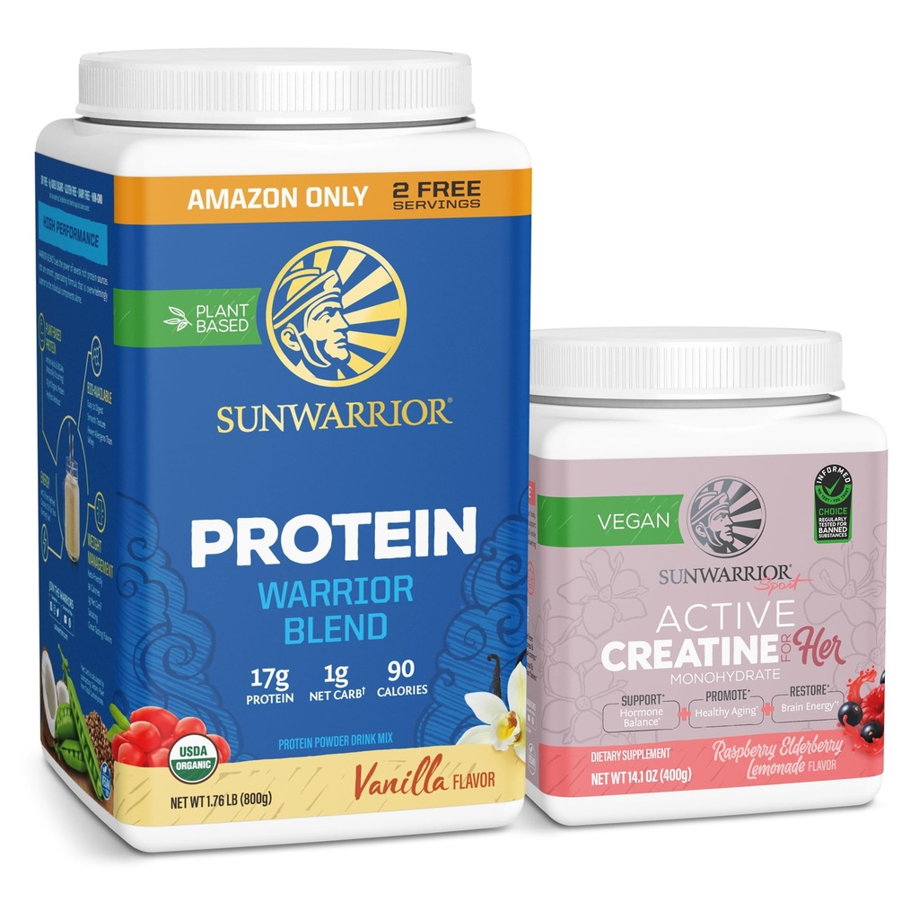 Solkriger WarriorBlend Vanilla Protein Powder 32 Servering og Creatin for kvinder Berry Lemonade 50 Servering
