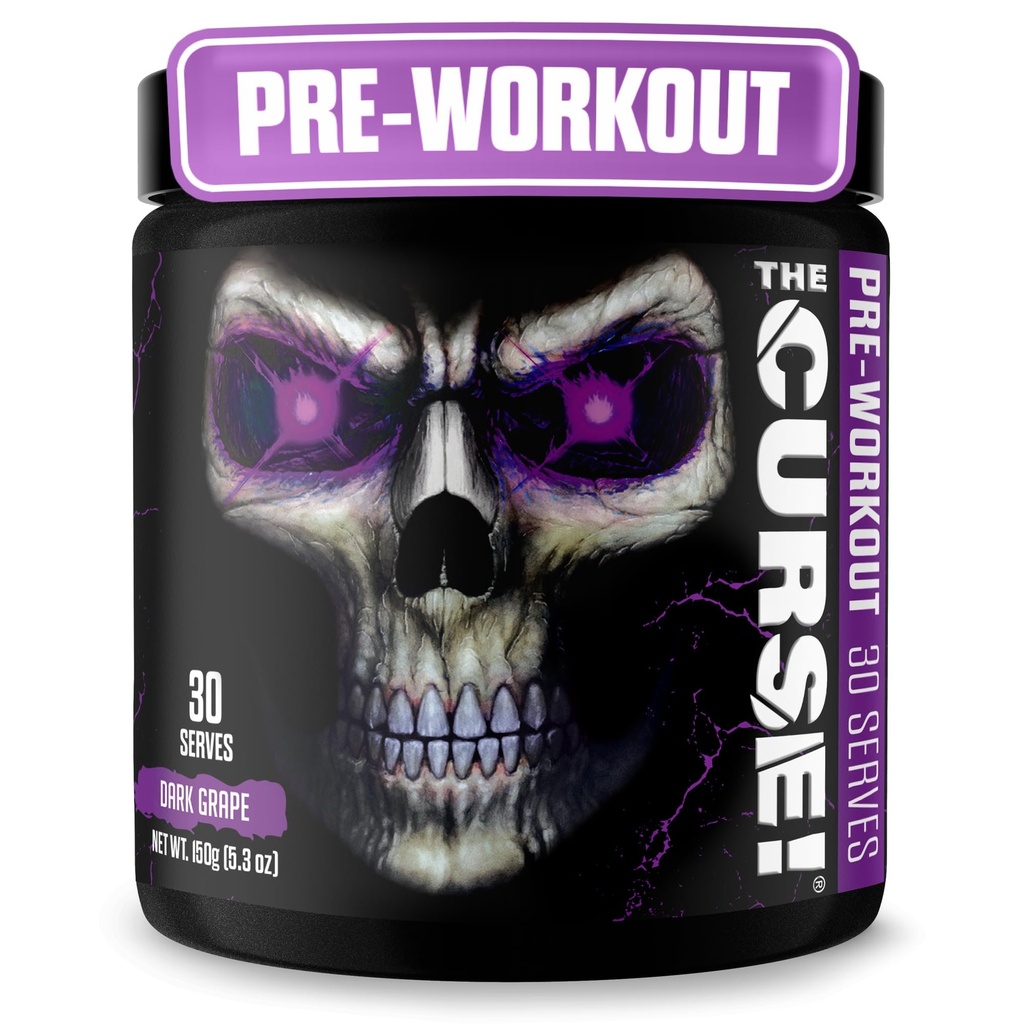 JNX SPORTER Forbandelsen! Pre Workout pulver til mænd og kvinder, Koffein, Beta- Alanine, Creatin, L- Citrullin, 30 Servering, Dark Grape Flavor - Boost Energy, Styrke og fokus
