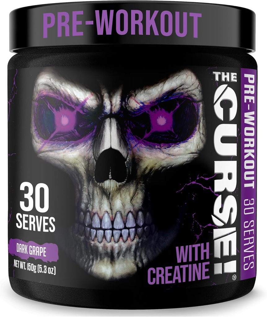 JNX SPORTER Forbandelsen! Pre Workout pulver til mænd og kvinder, Koffein, Beta- Alanine, Creatin, L- Citrullin, 30 Servering, Dark Grape Flavor - Boost Energy, Styrke og fokus