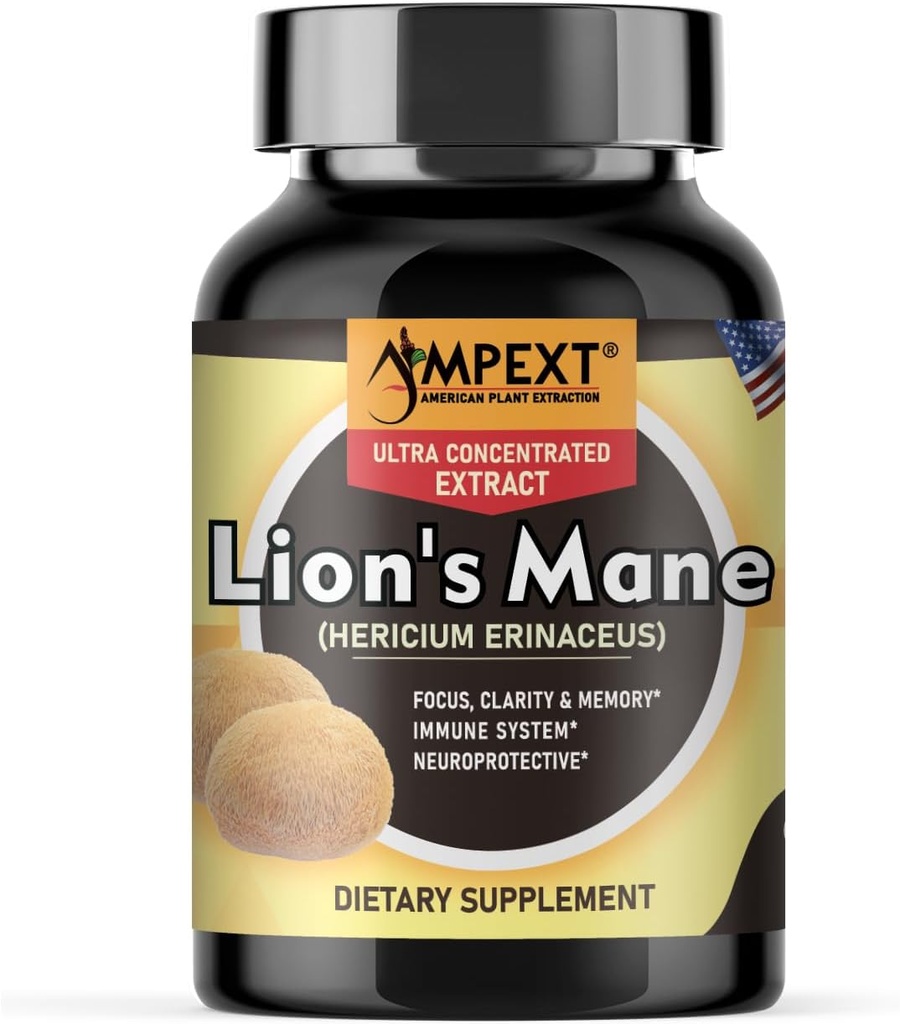 Lions Mane Mushroom Extract - Premium Quality, Kun Fruiting organer, Kognitive funktioner, Hukommelse & Fokus, Immunitet Booster, 90 Veg Caps.