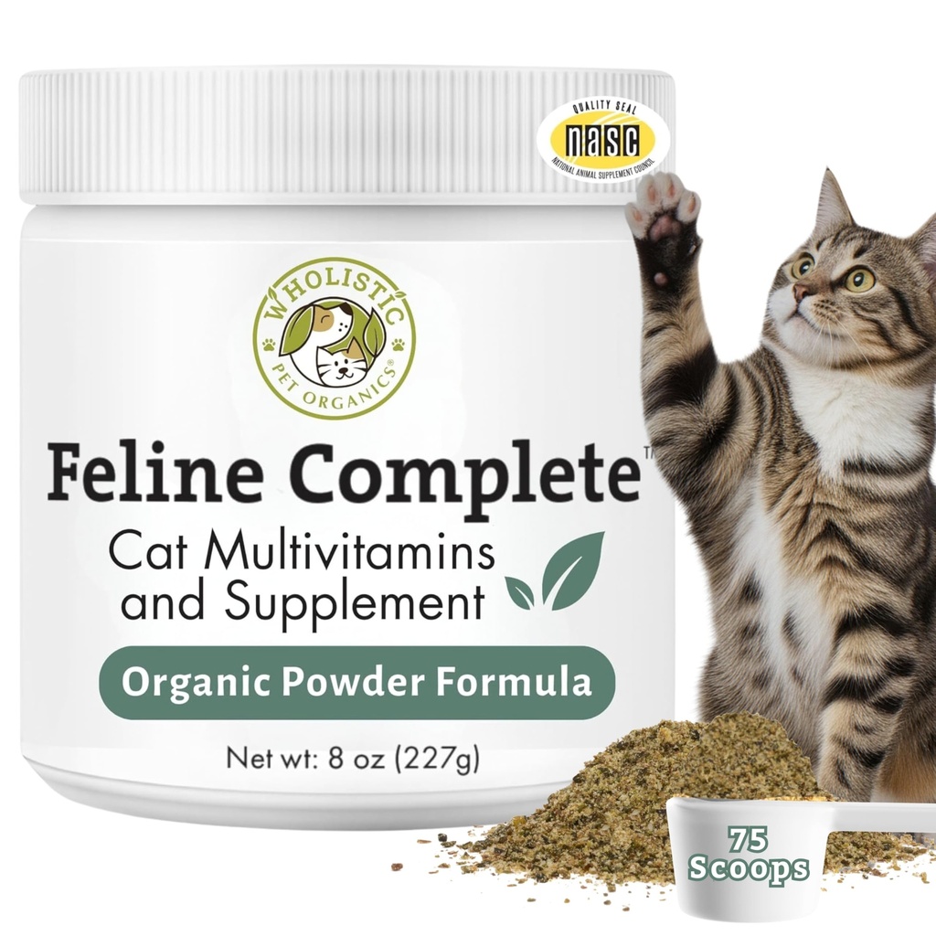 Wholistic Pet Organics Feline Complete - 8 Oz - Multivitamin & Probiotisk pulver til katte - Natural Cat Food & fordøjelsesstøtte