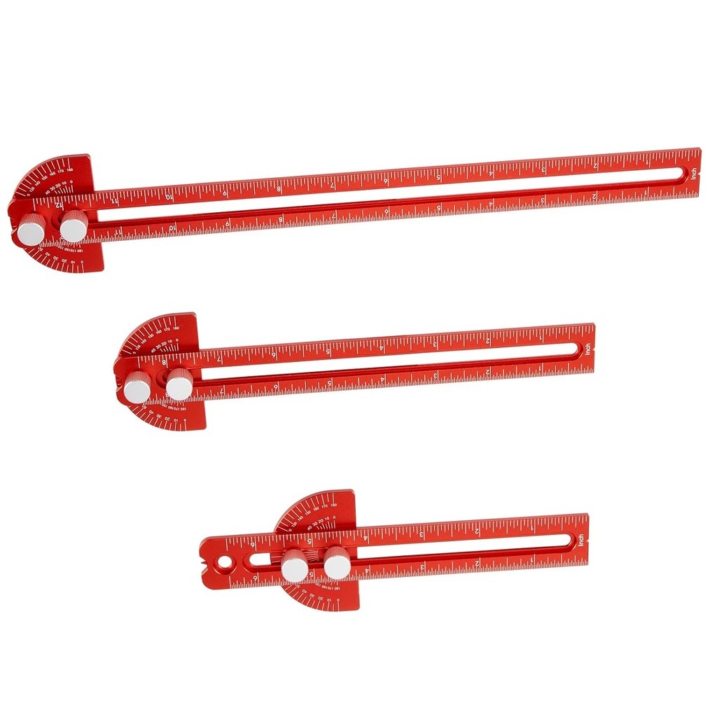 Træbearbejdning Ruller, TOURACE 3Pcs Præcision Pocket Ruller Metal Slide Regel Træbearbejdning Værktøj T Square Metric / Toms Portable Ruller med Protractor Vinkel Finder (6 / 8 / 12 Tommer)