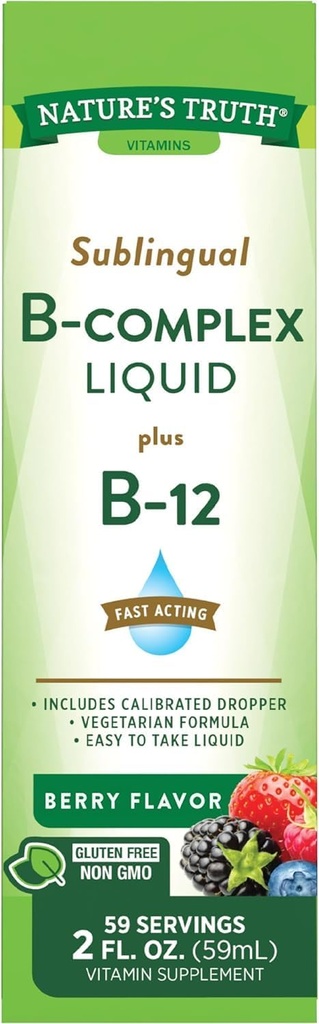 Nature 's Truth Sublingual B Complex Liquid Plus B- 12 Natural Berry Flavor Liquid - 2 oz, pakke med 2