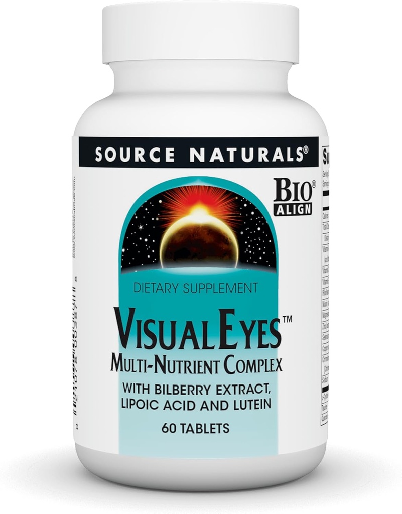 Source Naturals Visual Eyes Dietary Supplement - Multi- Nutrient Complex med Bilberry Extract, Lipoic Acid og Lutein - 60 tabletter